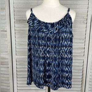GAP Cami Top with Flounced Neckline Blue/White Diamond Pattern-XL